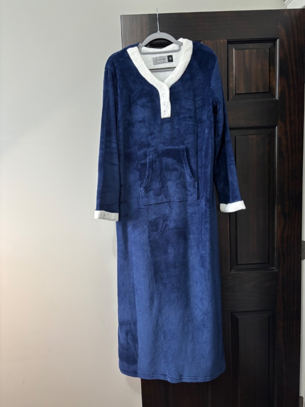 Alexander Del Rossa Womens M Navy Blue Plush Fleece Long Nightgown Sleepwear